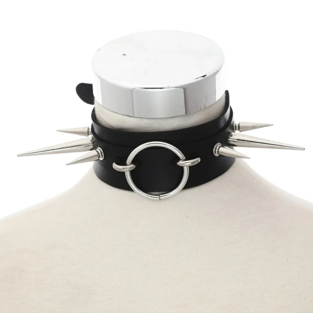 Black PU Leather Spiked Choker